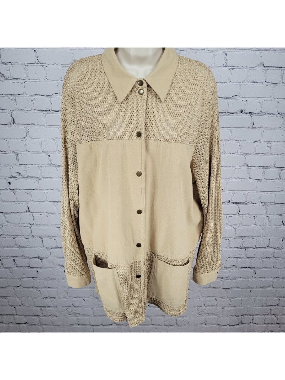 Spiegel Gold Tan Microfiber Semi Sheer Snap Long Sleeve Shacket Top Size XL